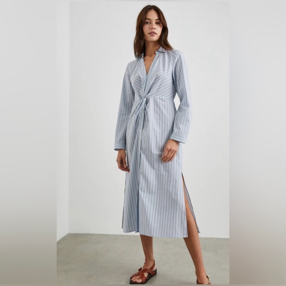 RAILS Women’s L Blue/White Stripe Irie V-Neck Midi Shirt Dress in Hampton Stripe - Picture 1 of 16